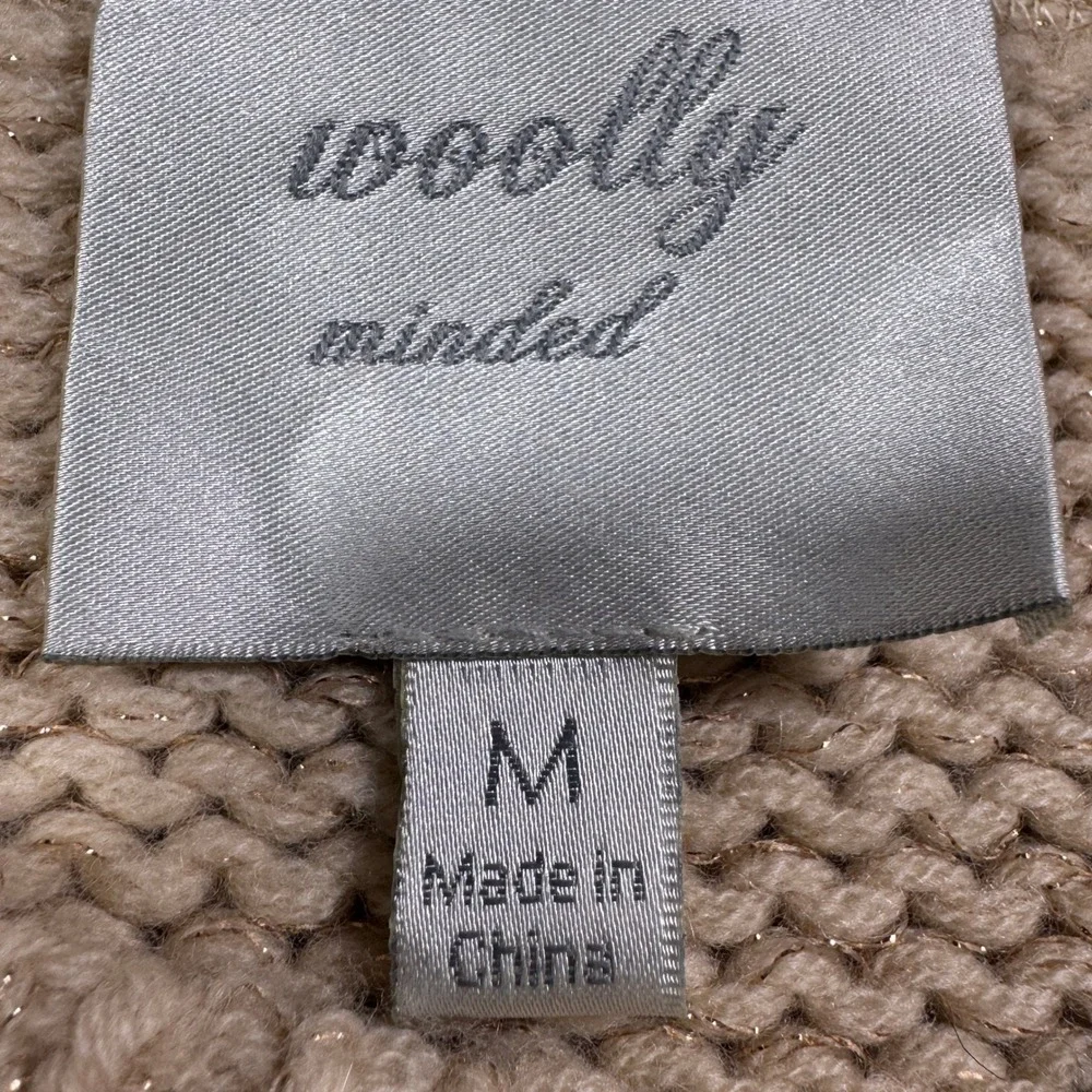 Woolly Minded Wool Cashmere Metallic Knit Sweater Tan Beige Womens‎ Medium